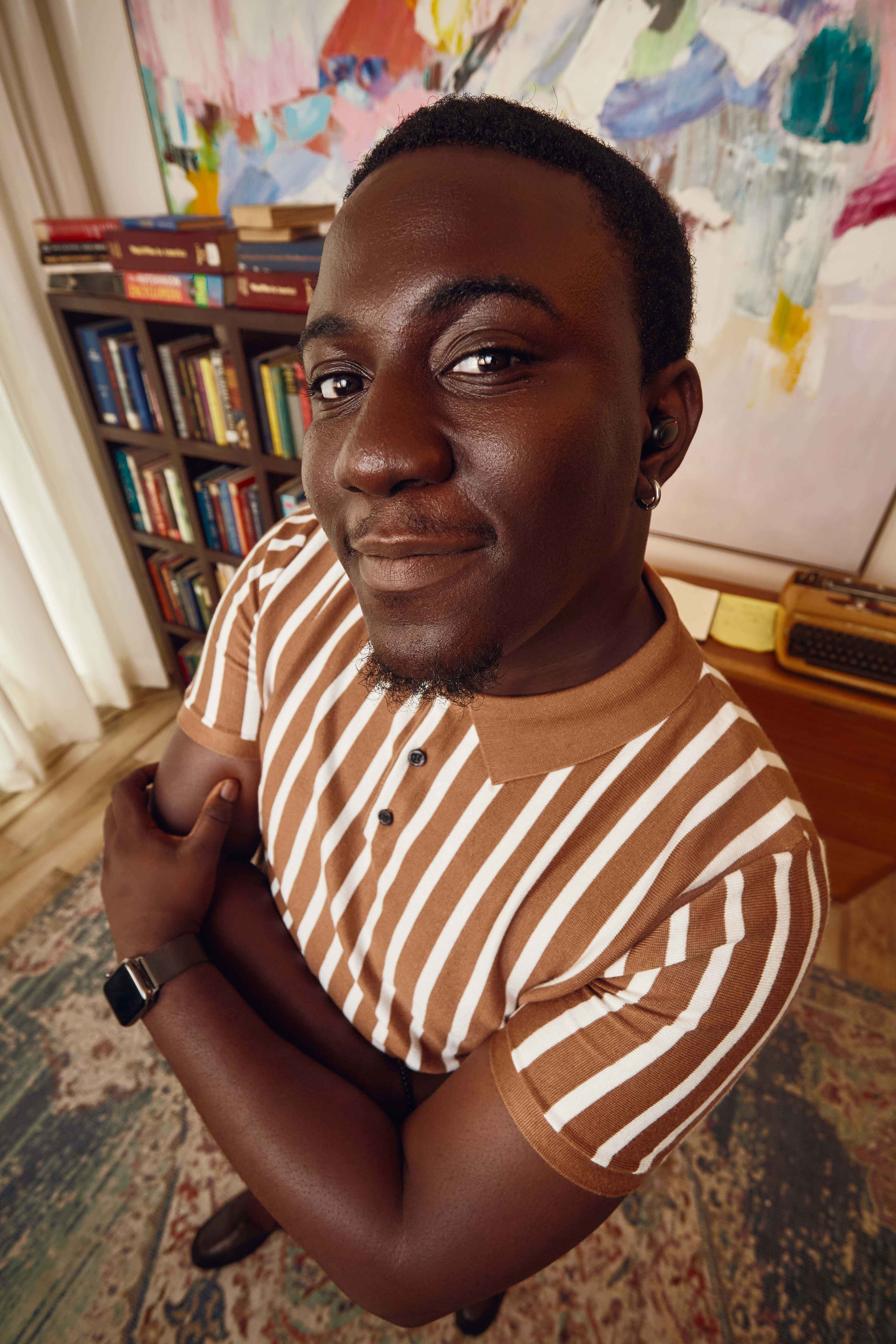 Man in striped tee