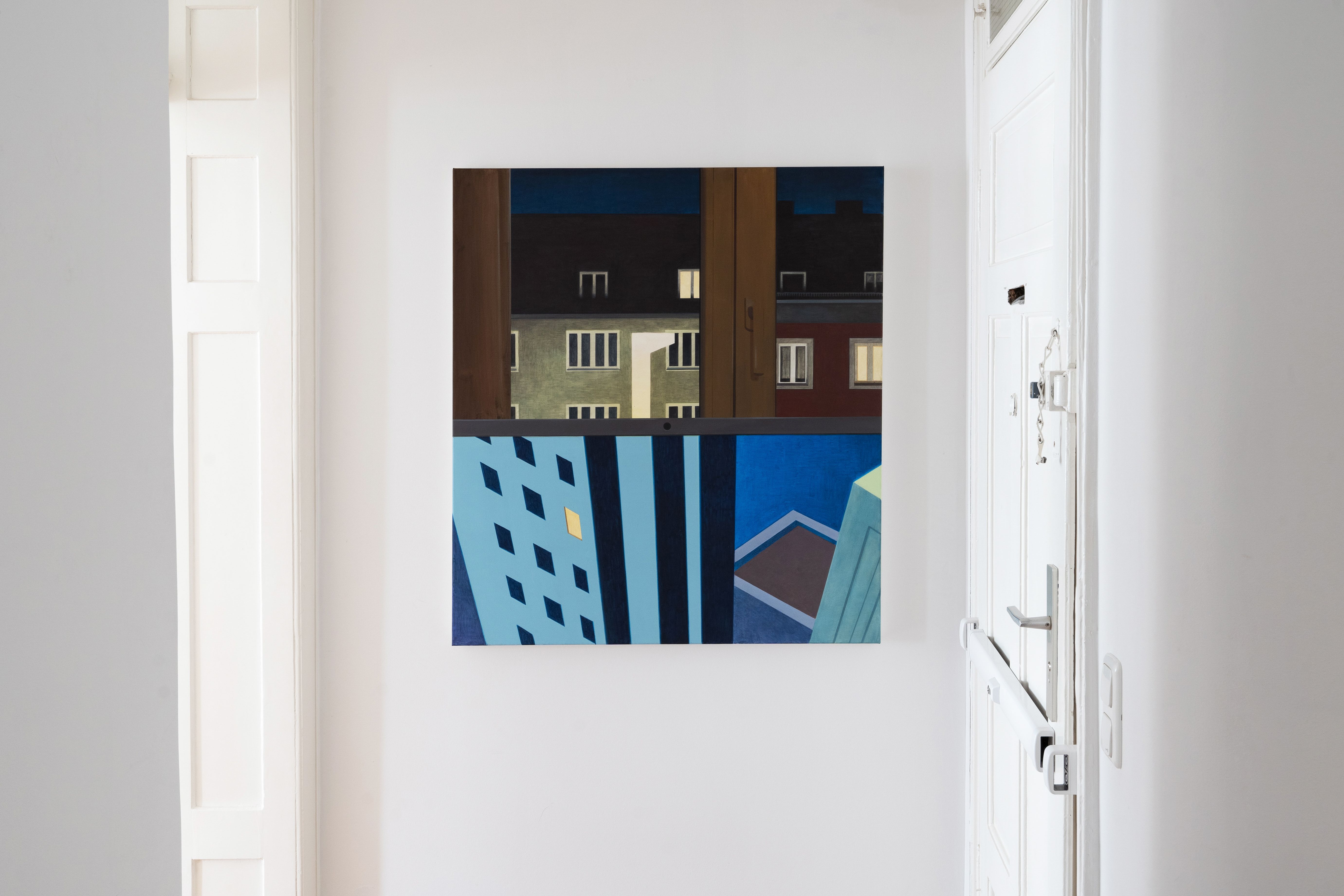 Installation shot of a painting in a domestic setting