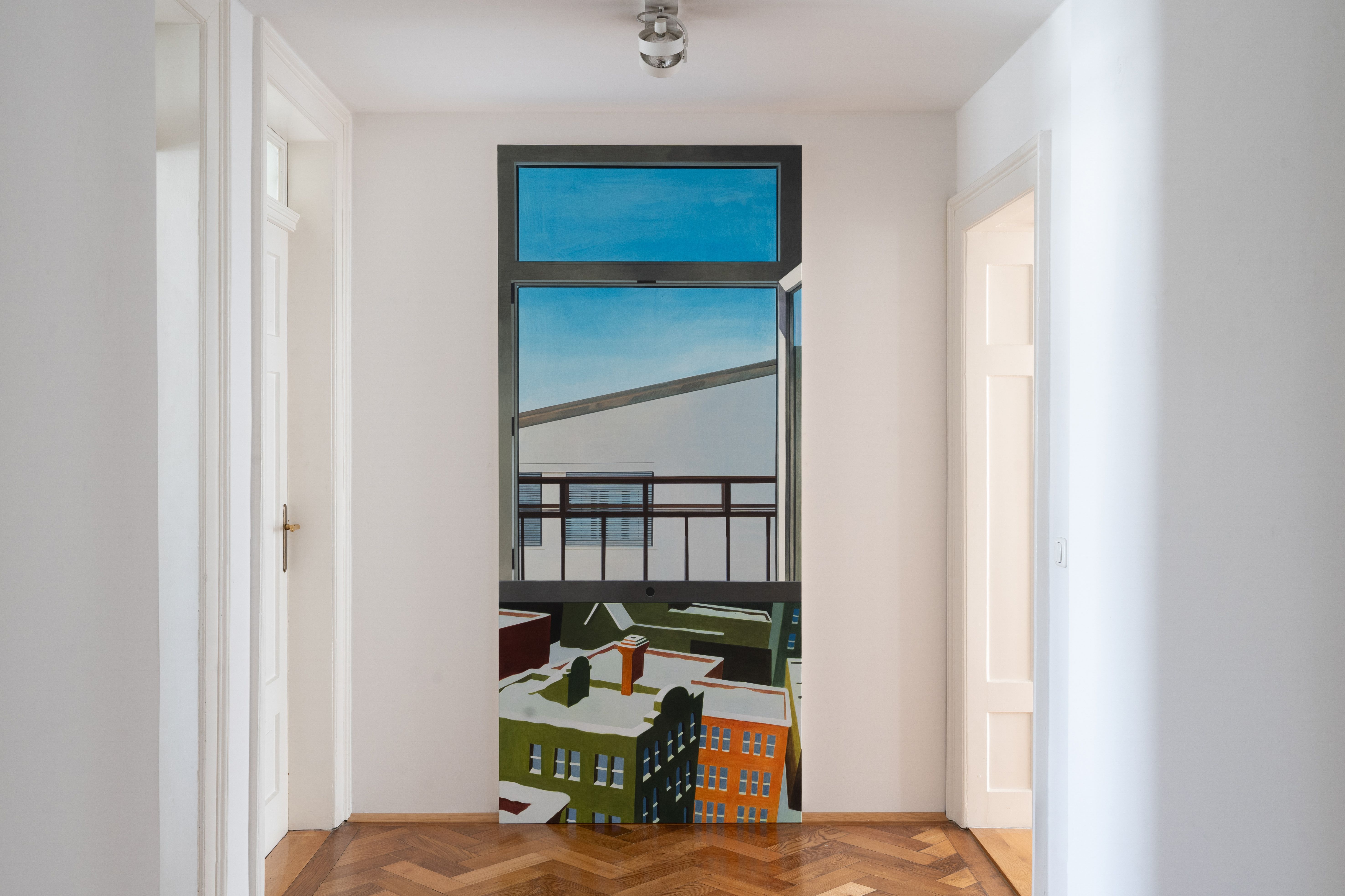 Installation shot of a painting in a domestic setting