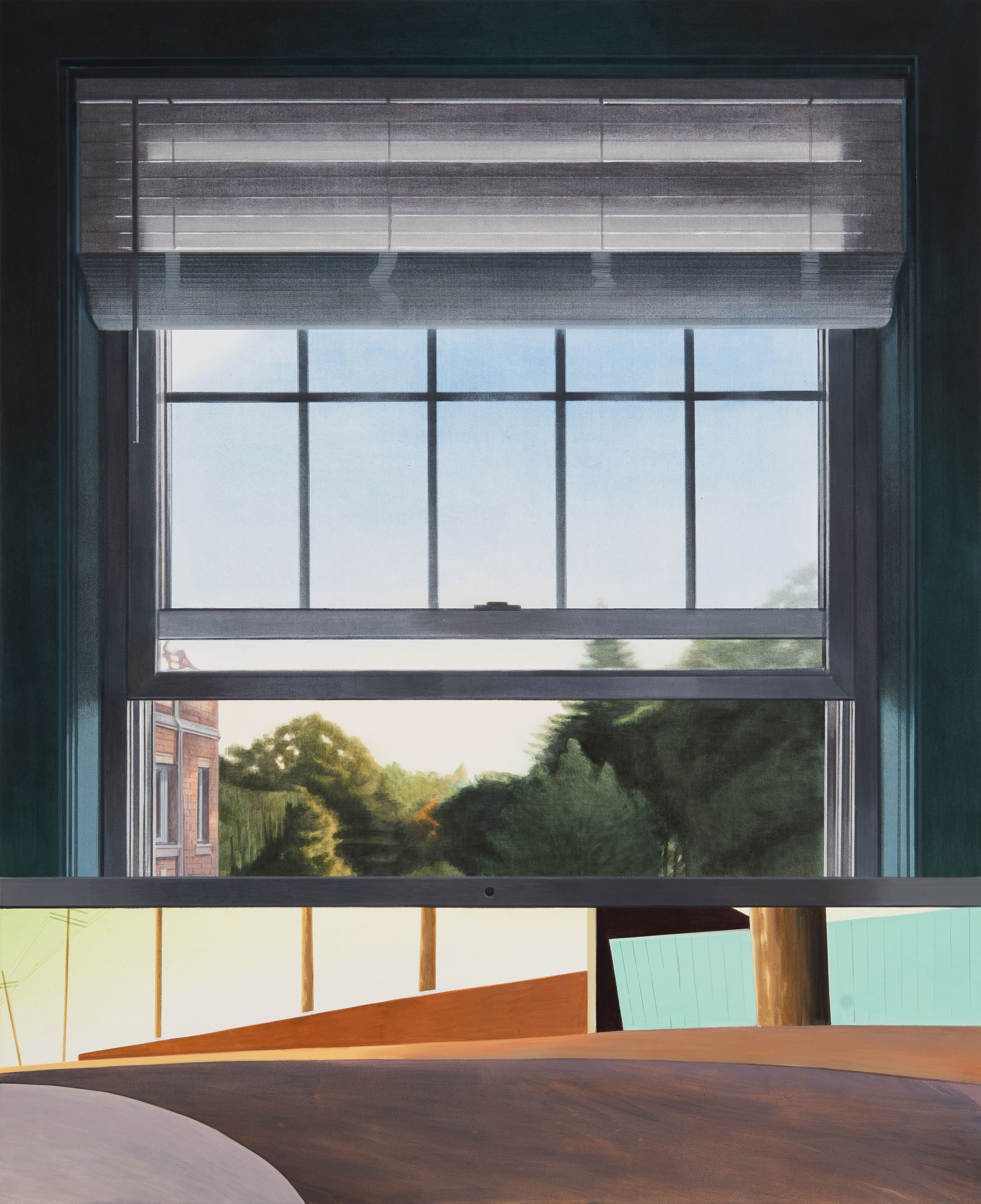 Painting of a view of Seattle and a screen