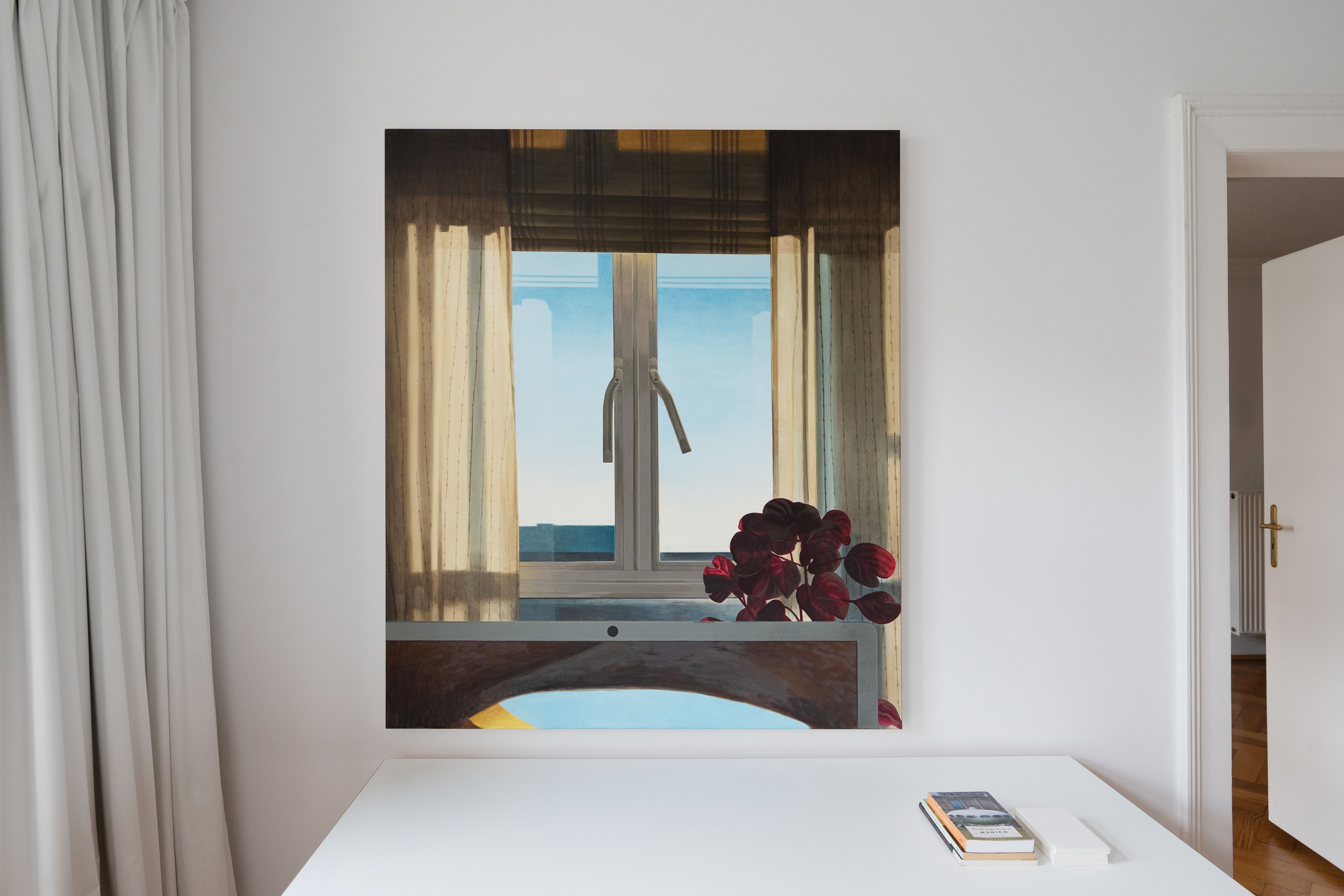 Installation shot of a painting in a domestic setting