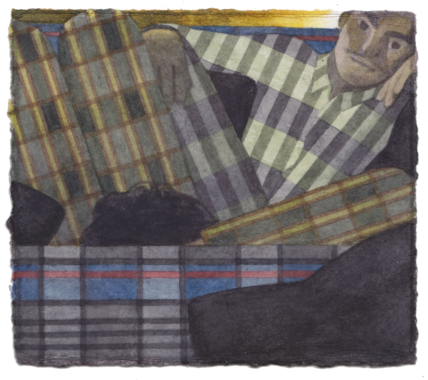 painting of two guys on sofa