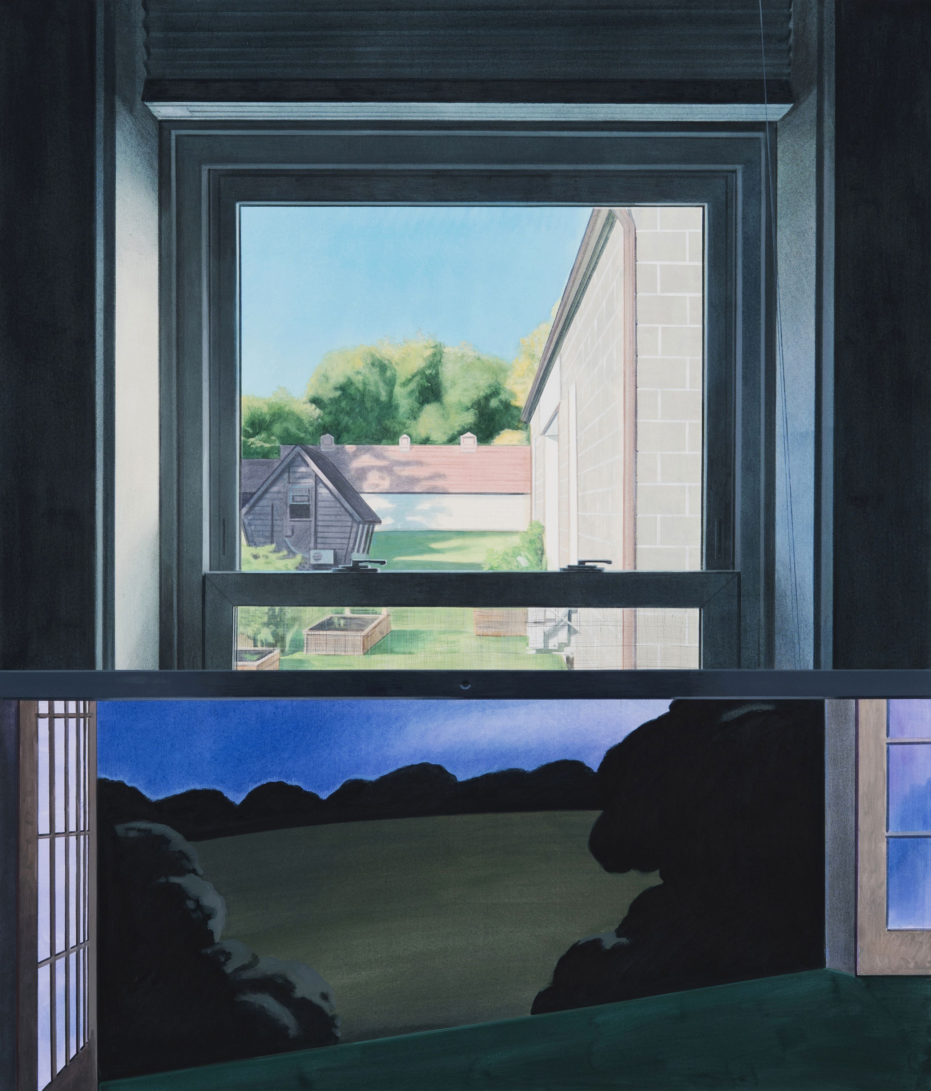 Painting of a view in rural Virginia and a screen