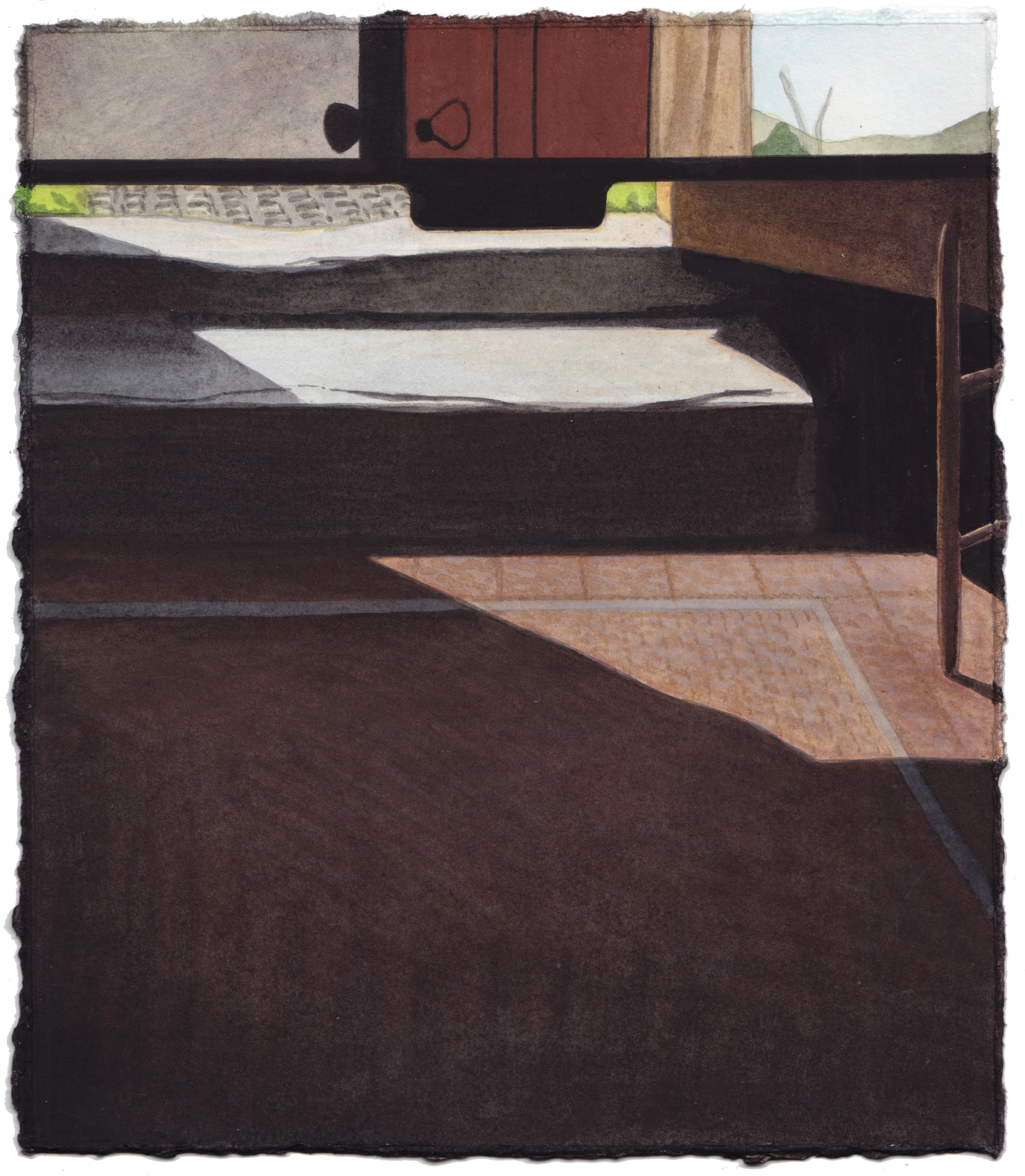 painting of a tiled floor and open door