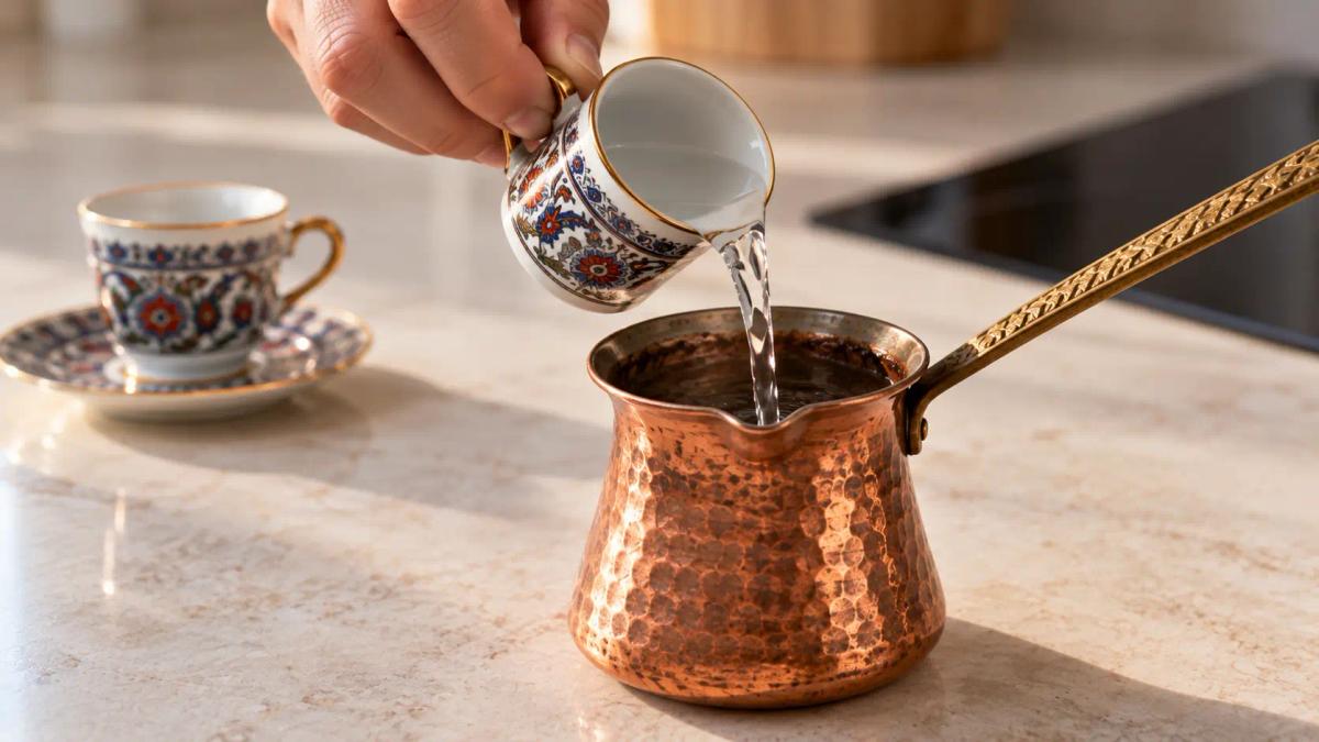 Water toevoegen Turkse koffie