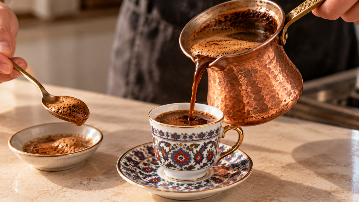 Turkse koffie schenken