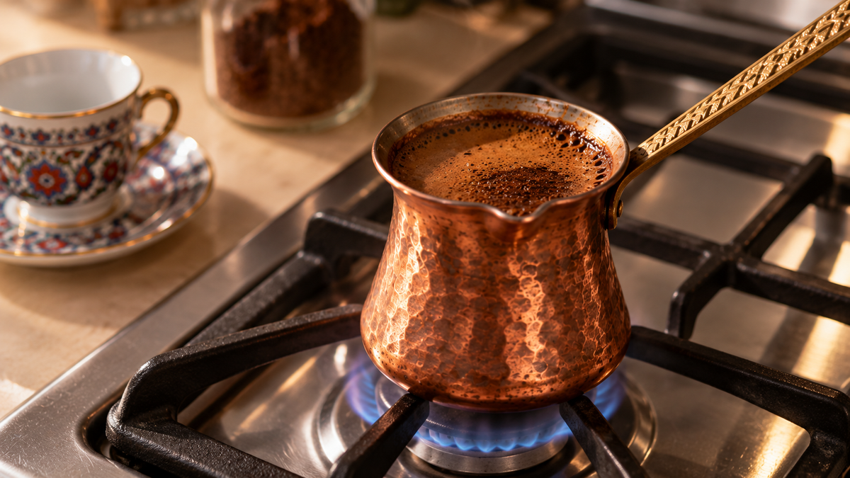 Turkse koffie op het vuur