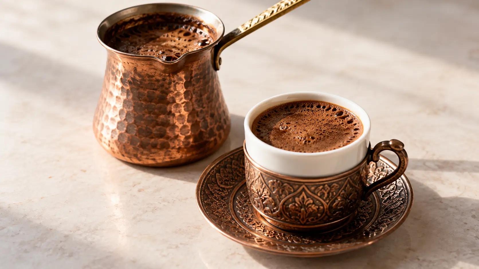 Turkse koffie maken volgens traditionele bereiding 