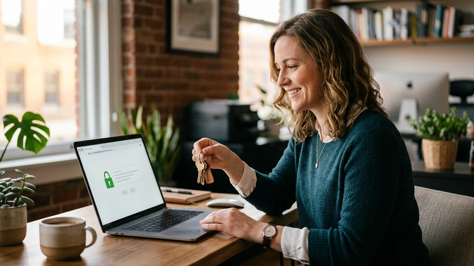 Illustration of a storefront website sitting on top of a foundation labeled ownership, contrasted with rented platforms on shaky ground