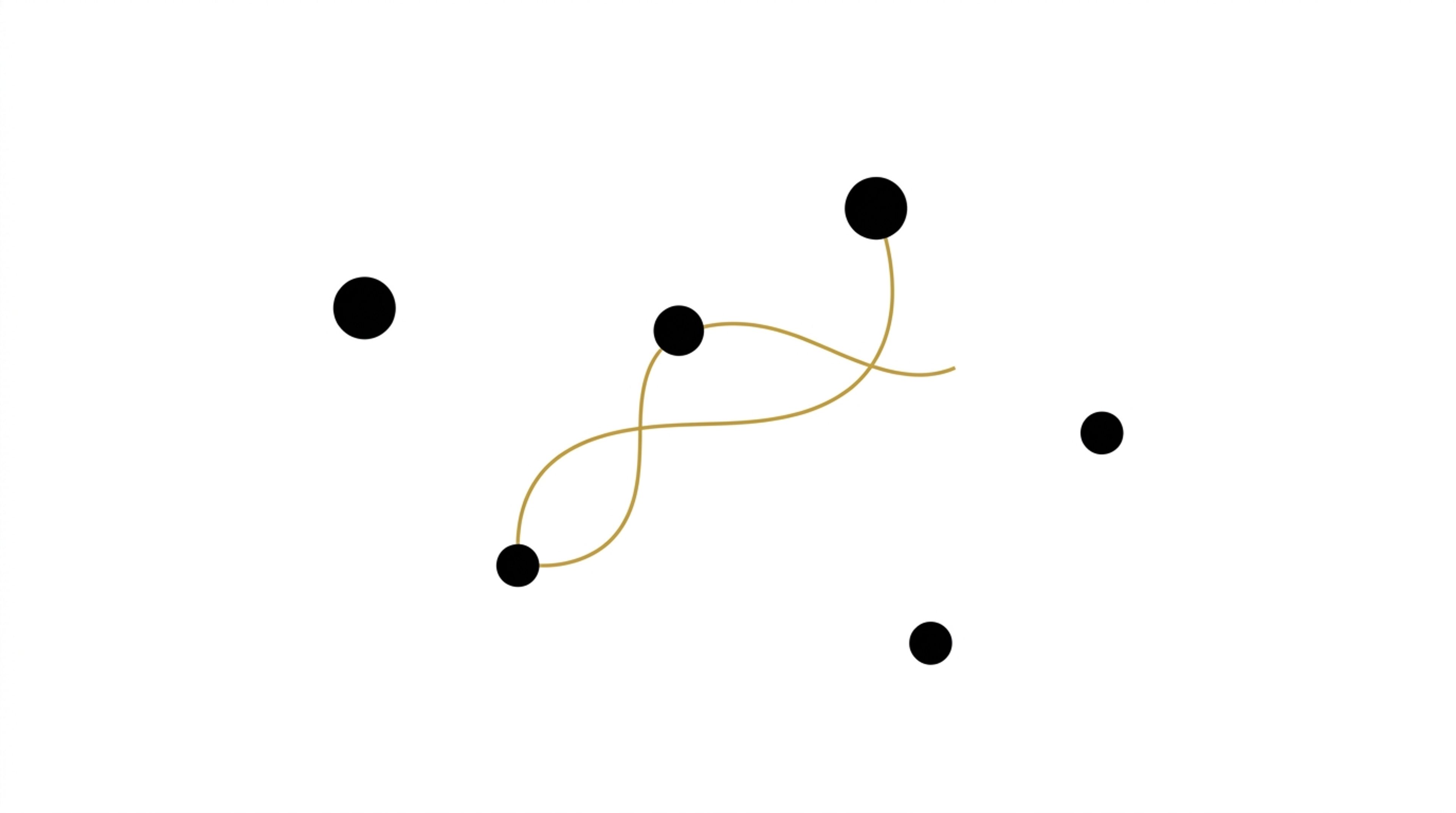 Scattered black dots, some joined by a flowing gold line
