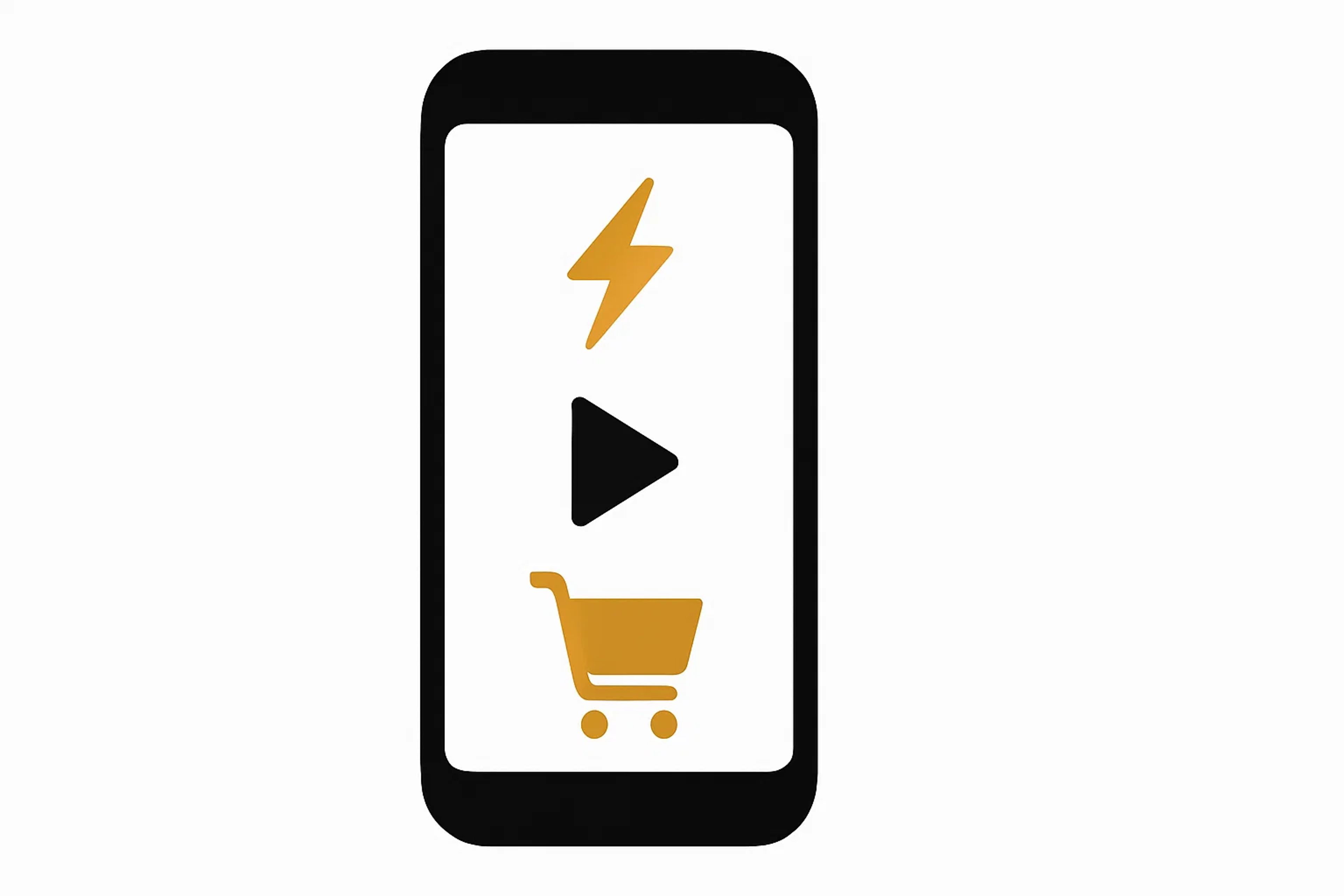 Smartphone showing icons for speed, video and shopping