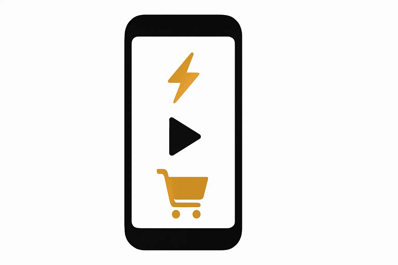 Smartphone showing icons for speed, video and shopping