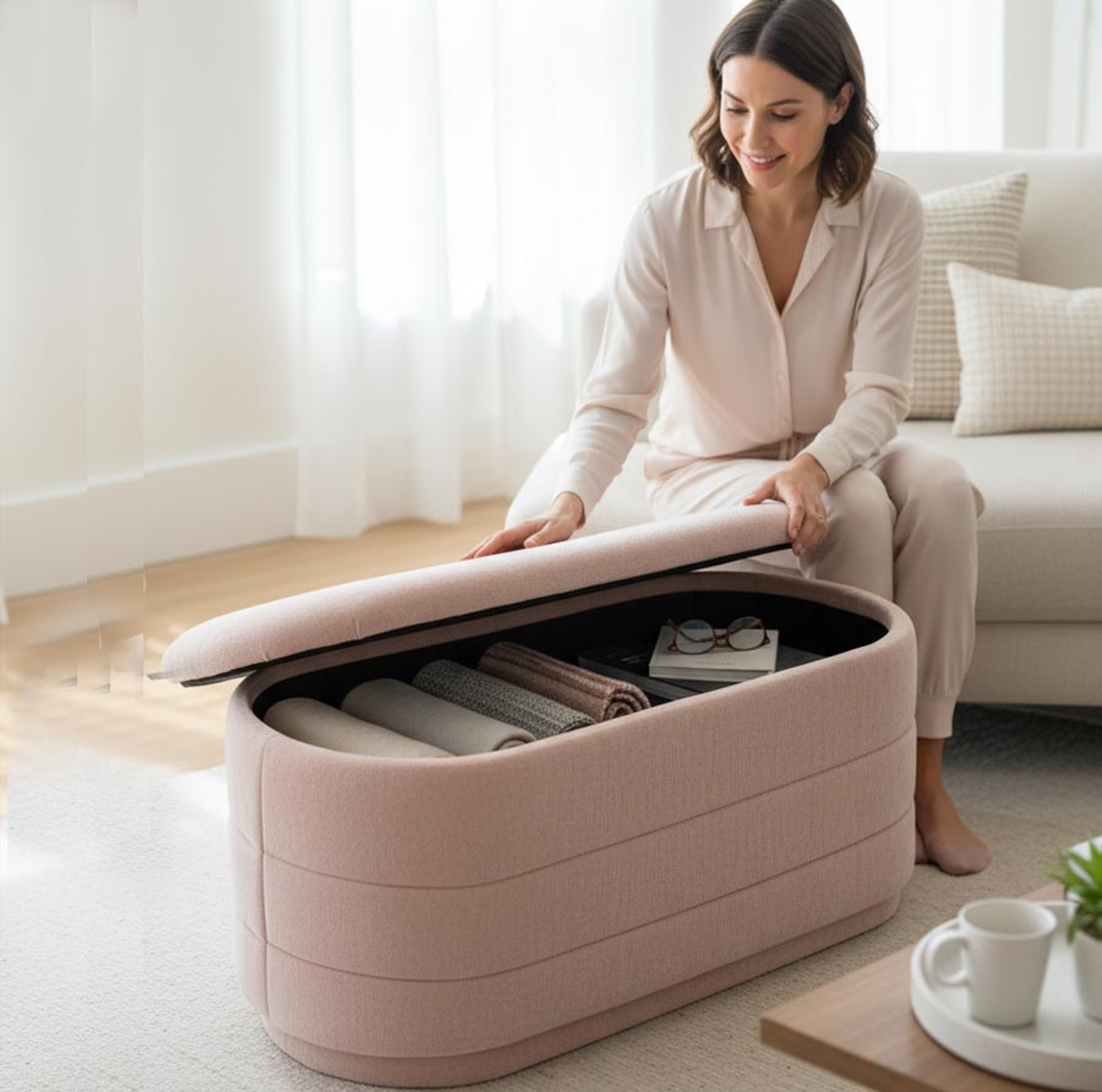Bed Bench (Pink demin fabric)