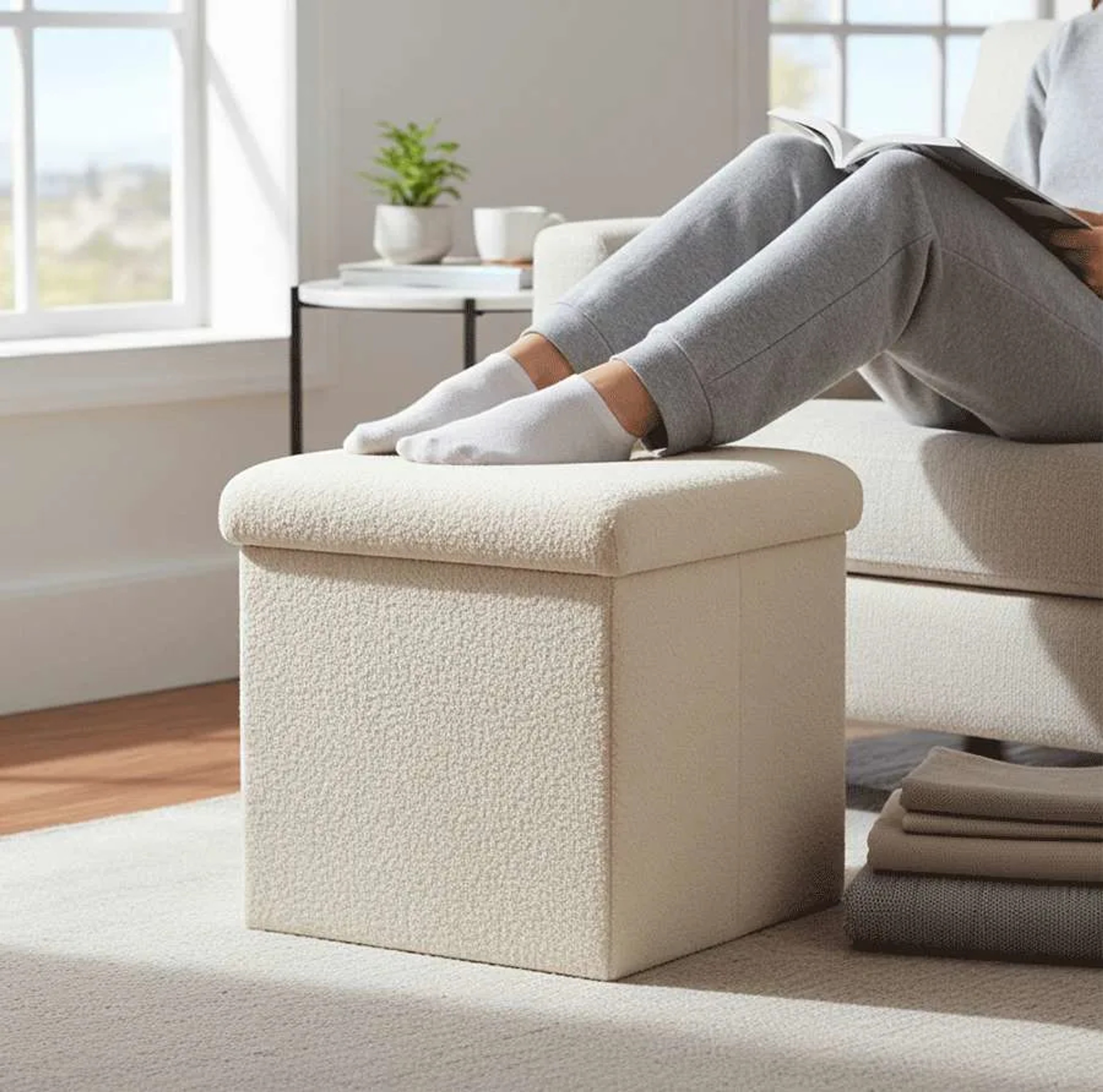 Square Pouffe (White boucle fabric)
