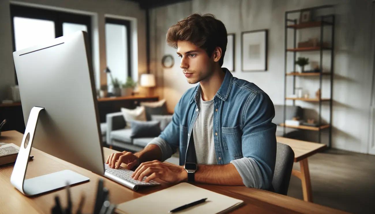 man writing content for a website.