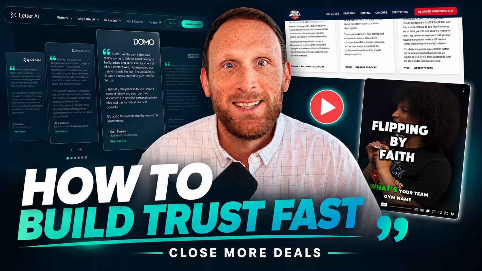 video thumbnail showcasing video and how to build trust with testimonials in the background