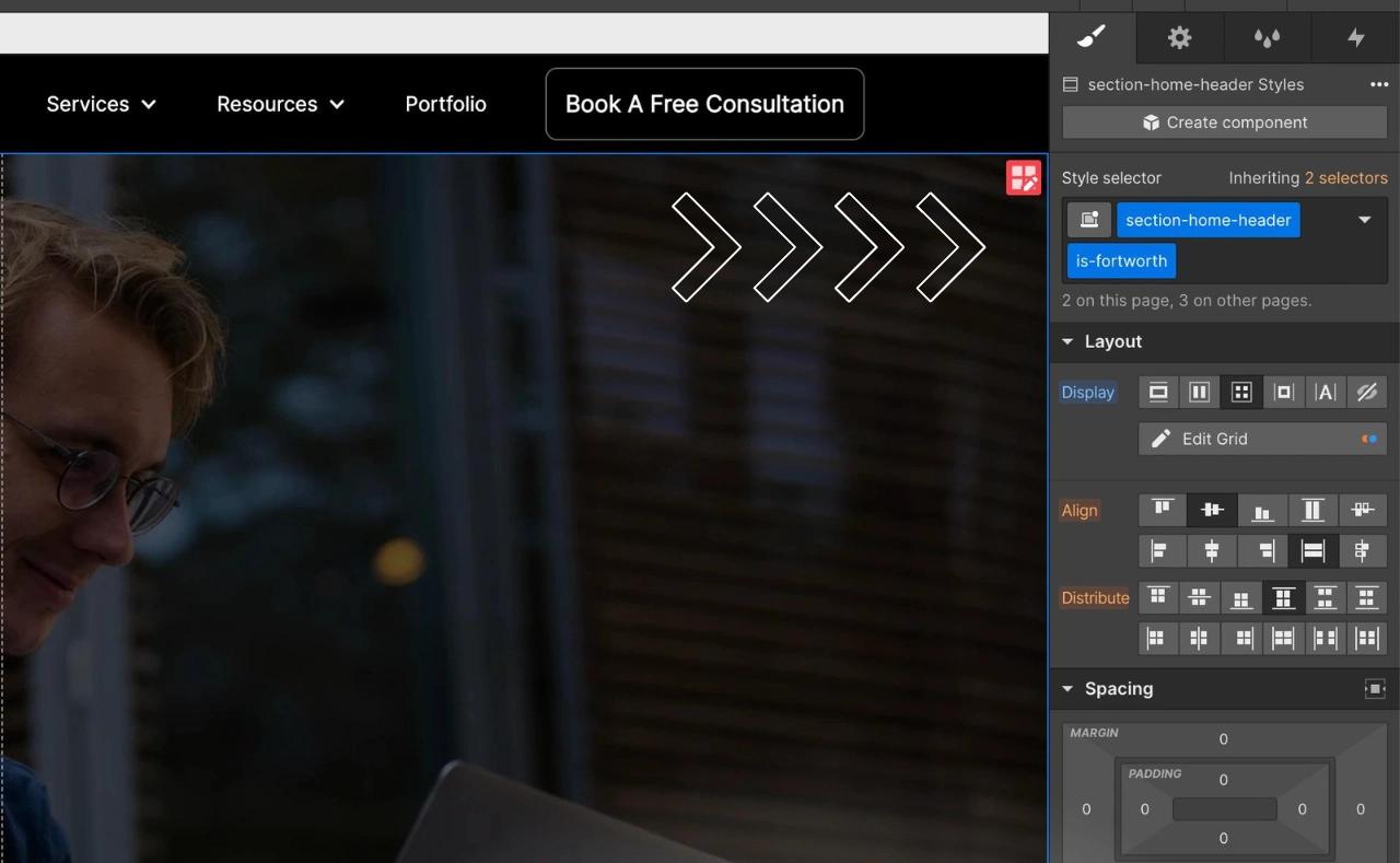 screenshot of webflow classes