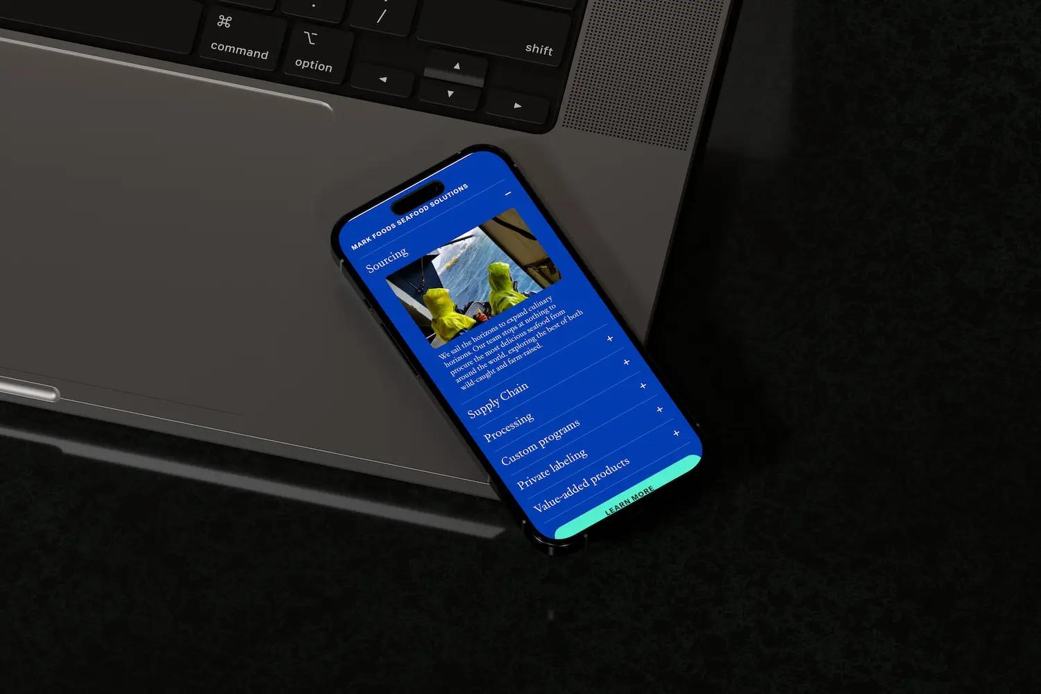 mark foods website showing responsive design