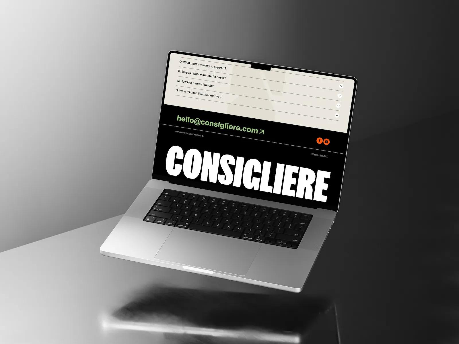 Consigliere mockup of website on macbook, iPhone, iPad