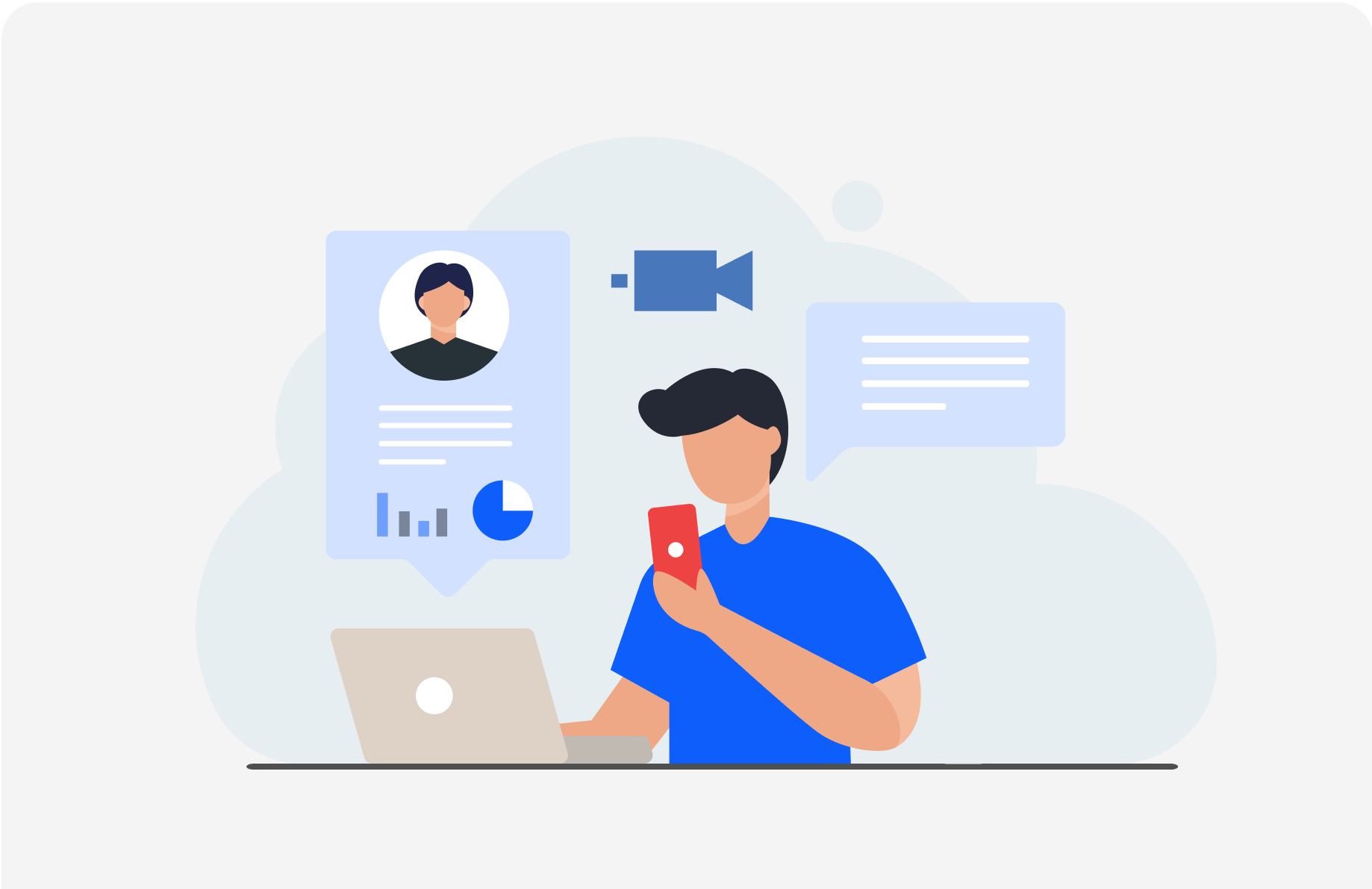 illustration of social media, youtube, facebook call outs for people who are busy