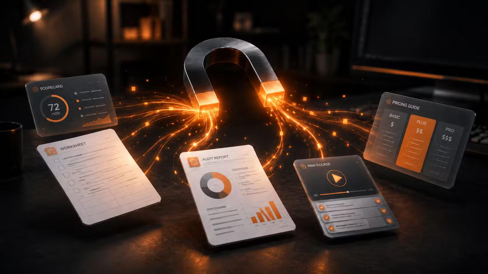 Five lead magnet formats for service businesses being pulled into a magnet