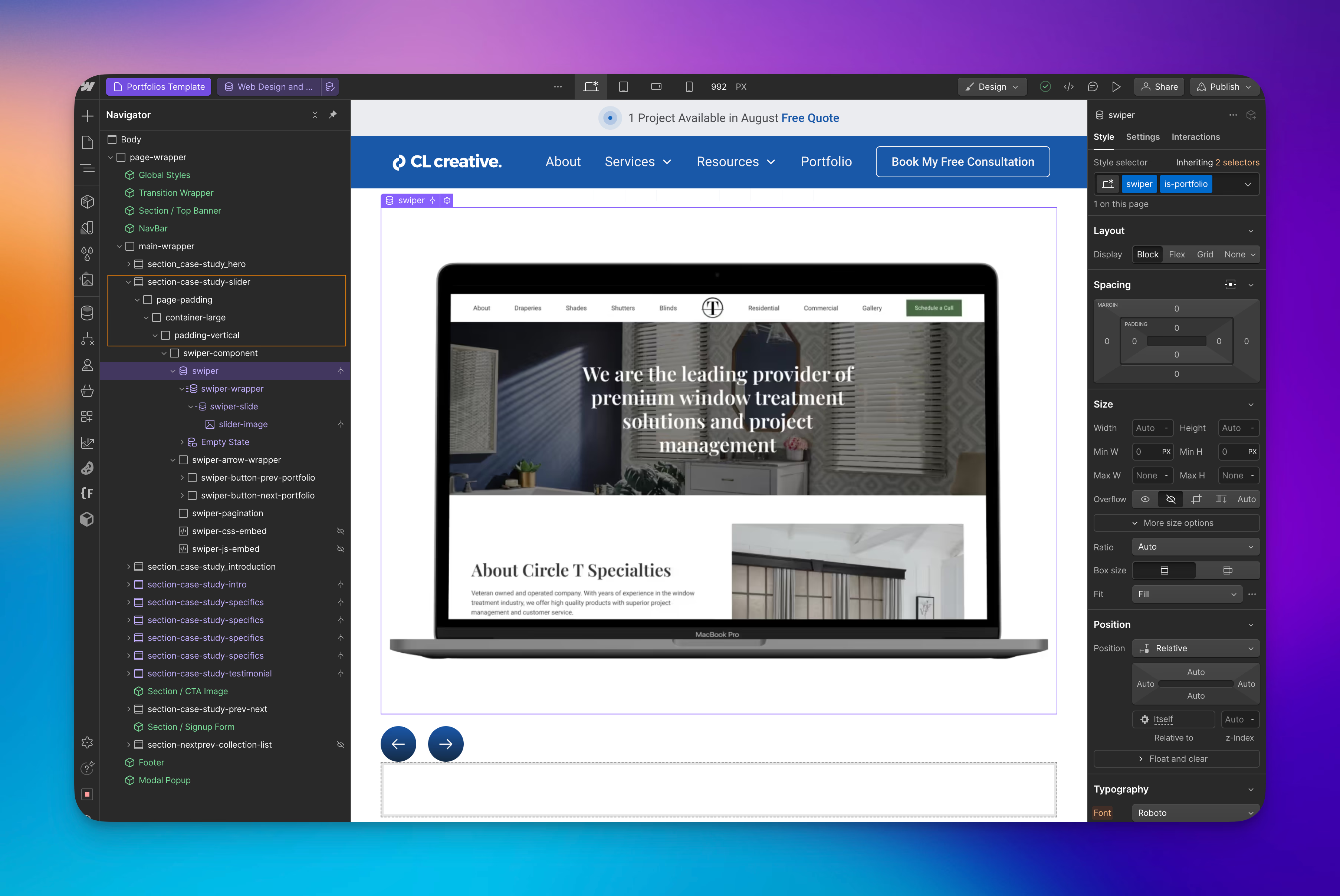 Designer view in Webflow Project with Swiper JS implemented looks different than Published View