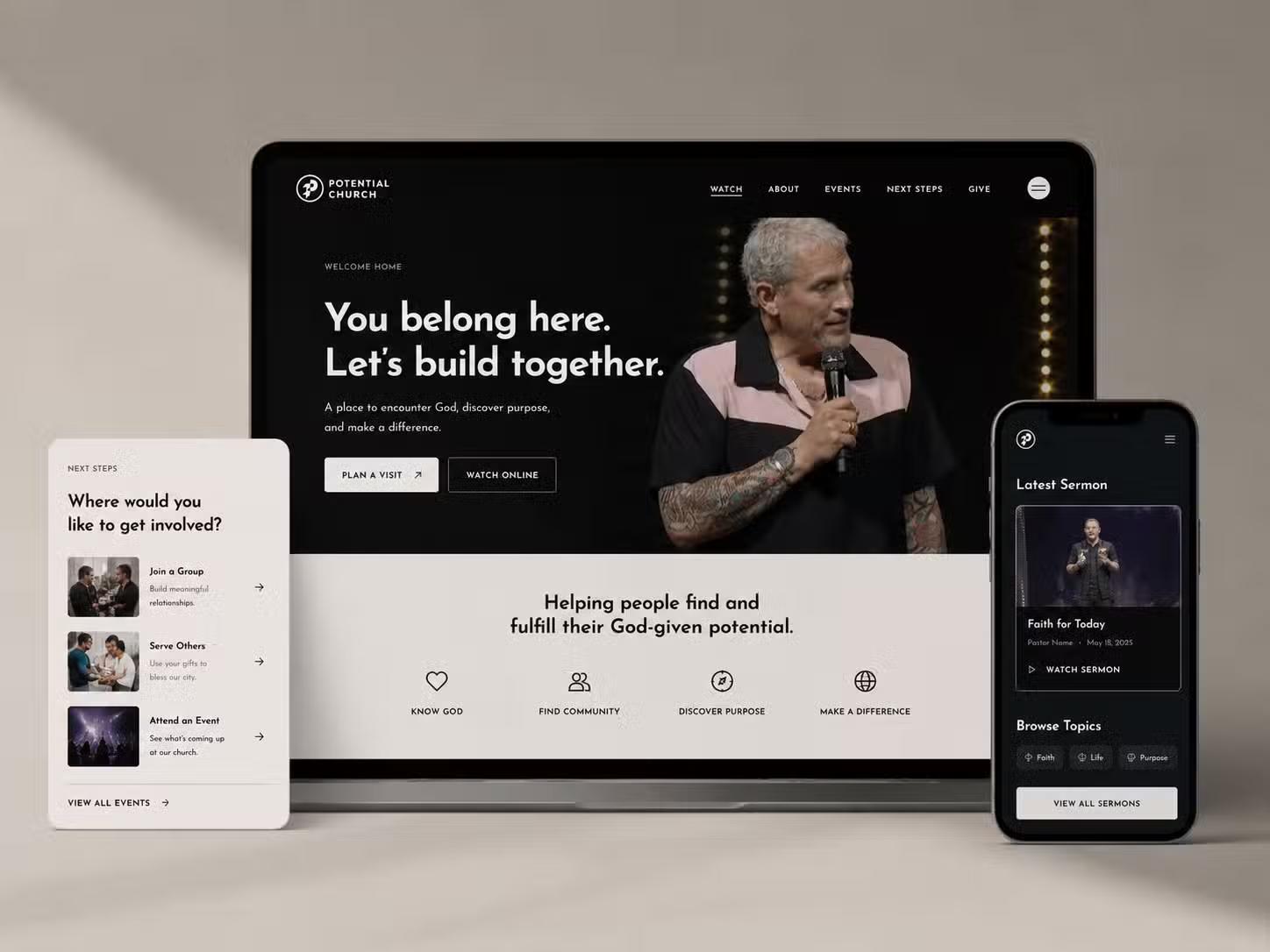 Mockups of the Potential Church Website