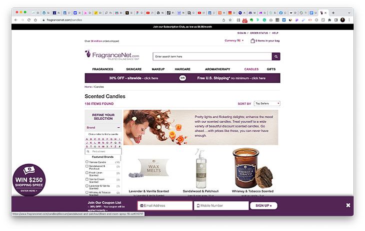 candle website that is not well-designed.