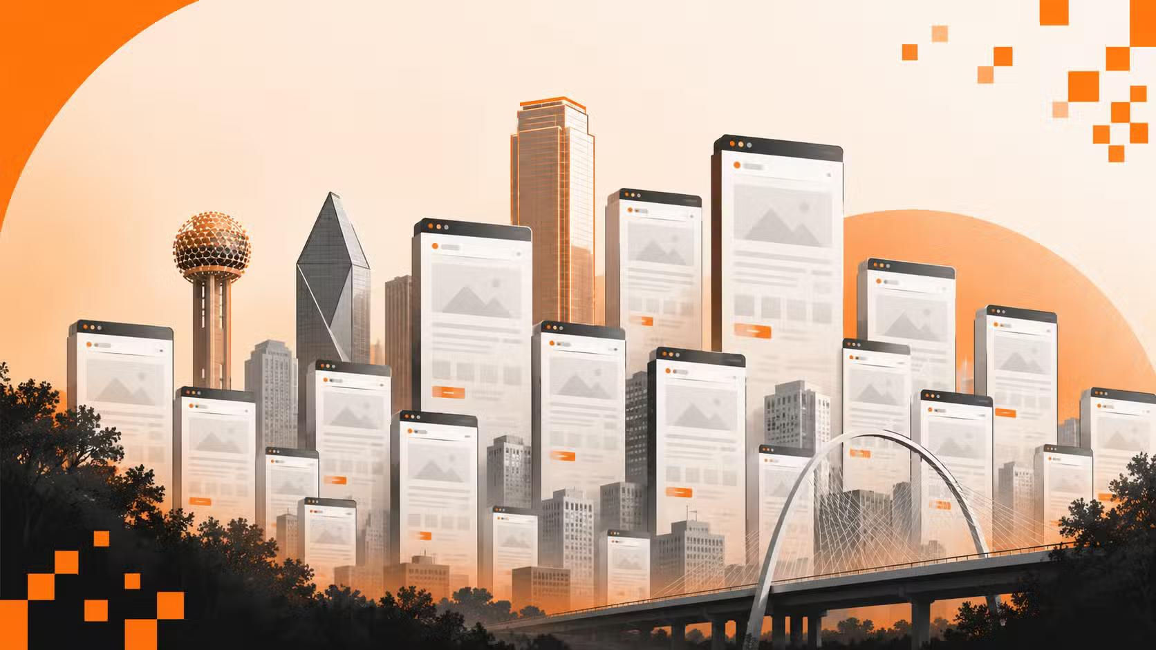Dallas skyline made of identical-looking browser windows