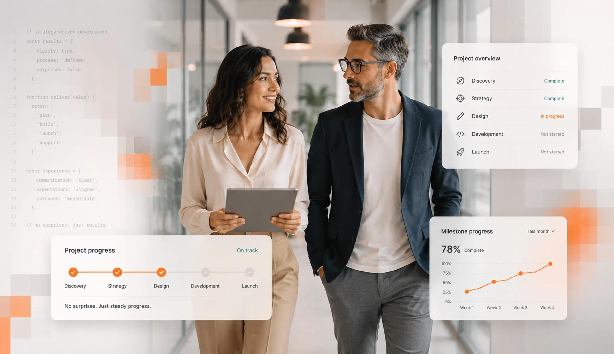 A clear, conversion-focused website on a laptop in an office