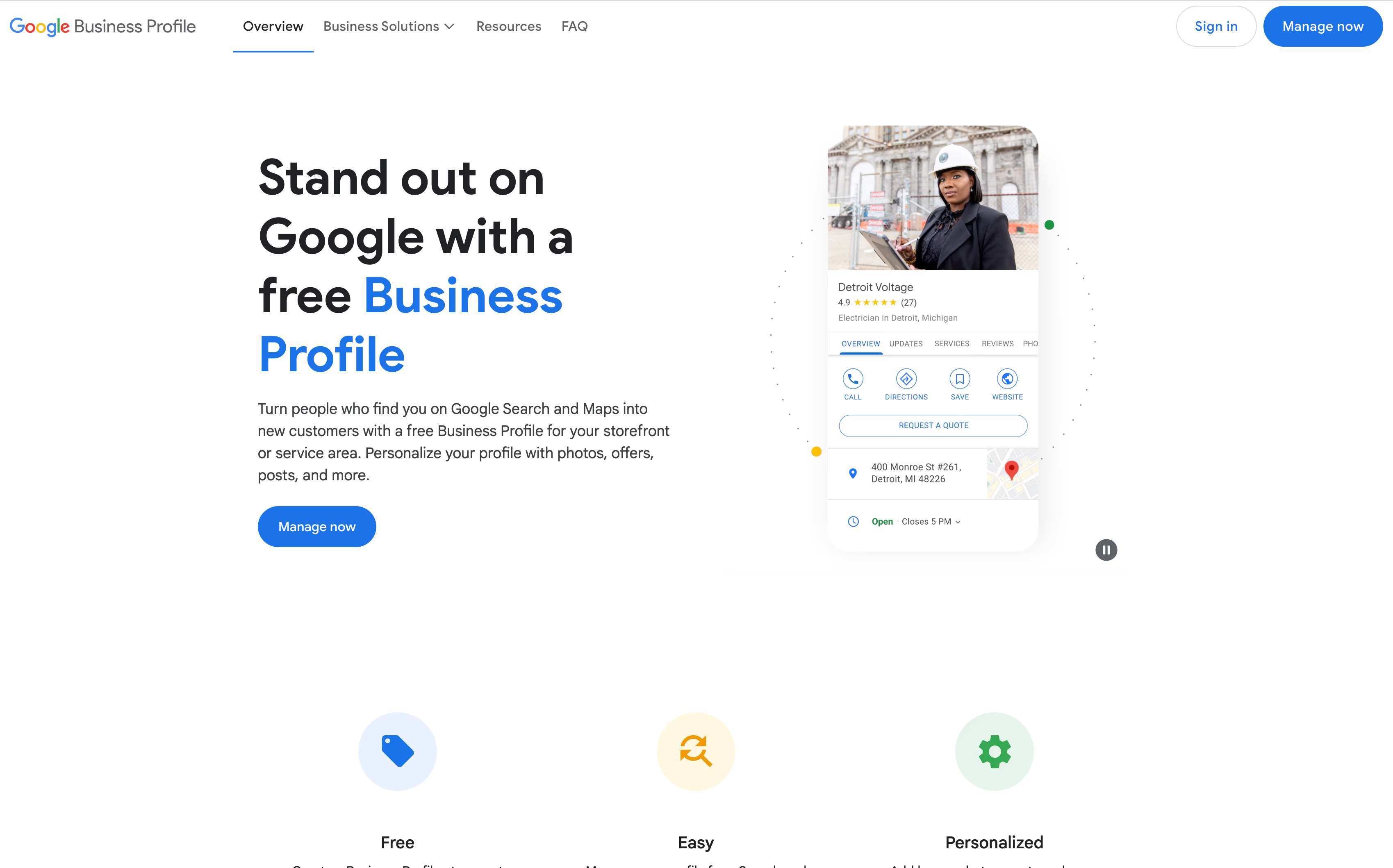 google business profile homepage