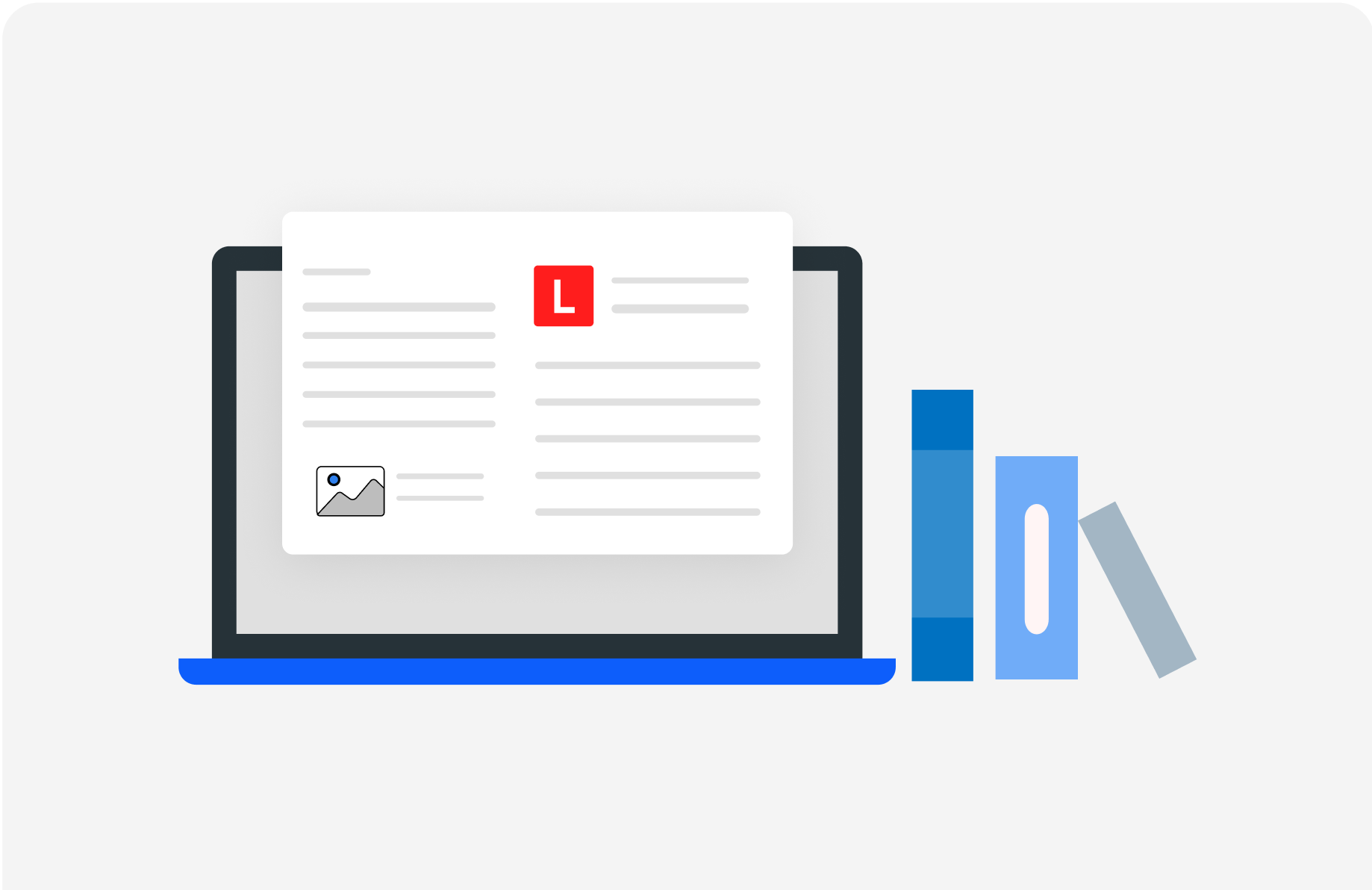 graphic of article coming out of the screen of a computer with books next to it.