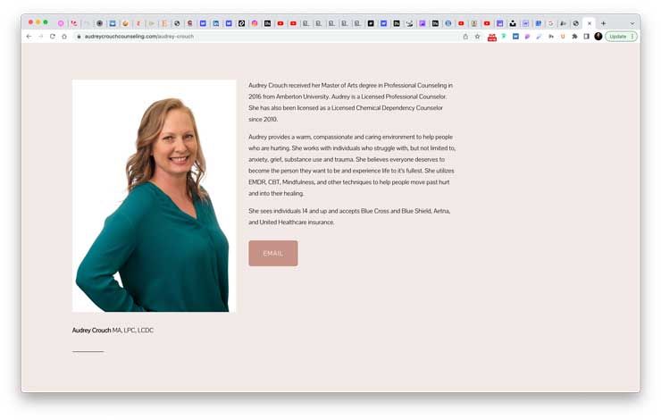 Audrey Crouch Website highlighting her credentials