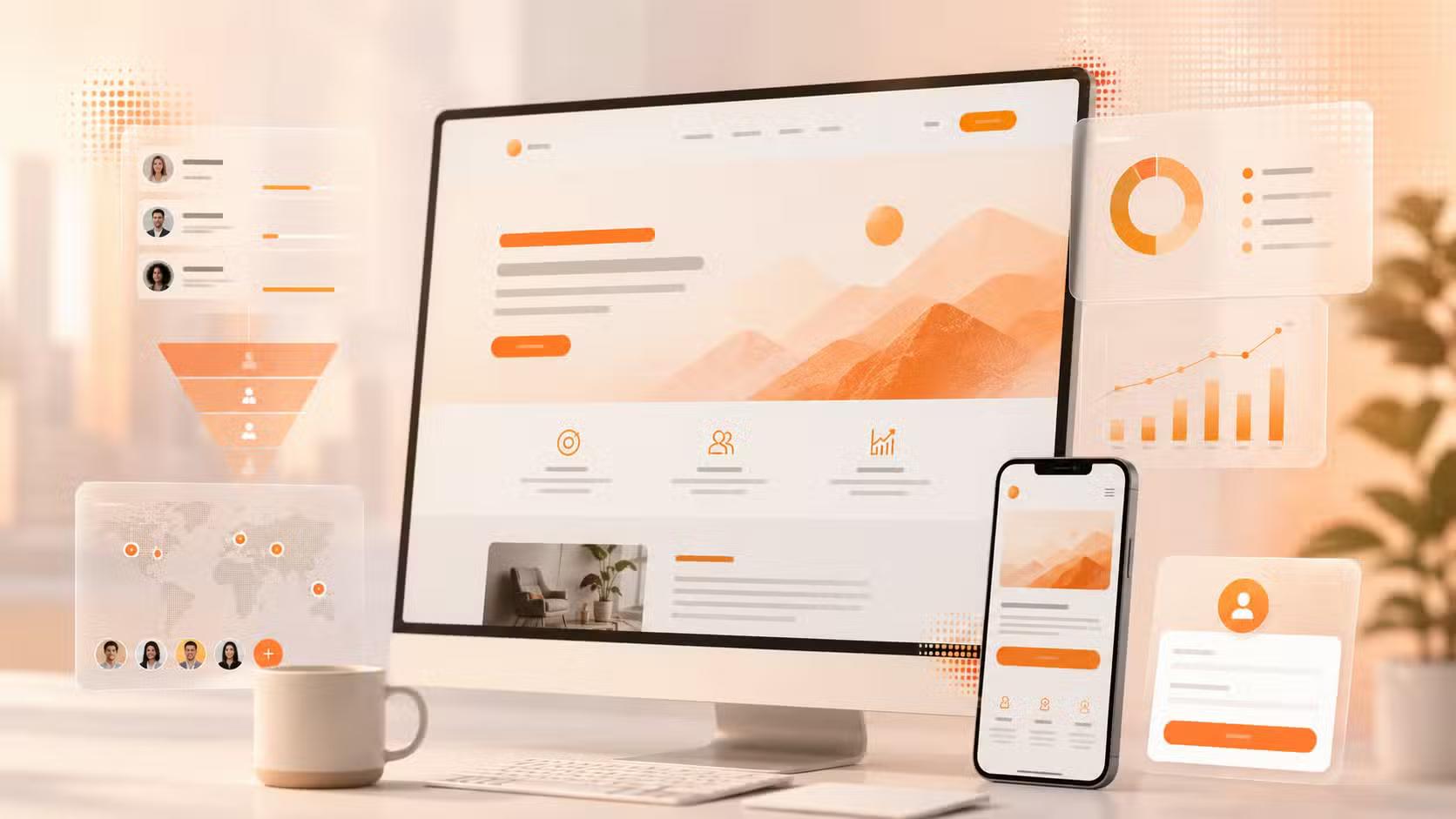 A mockup of a website showing glass panes and a funnel