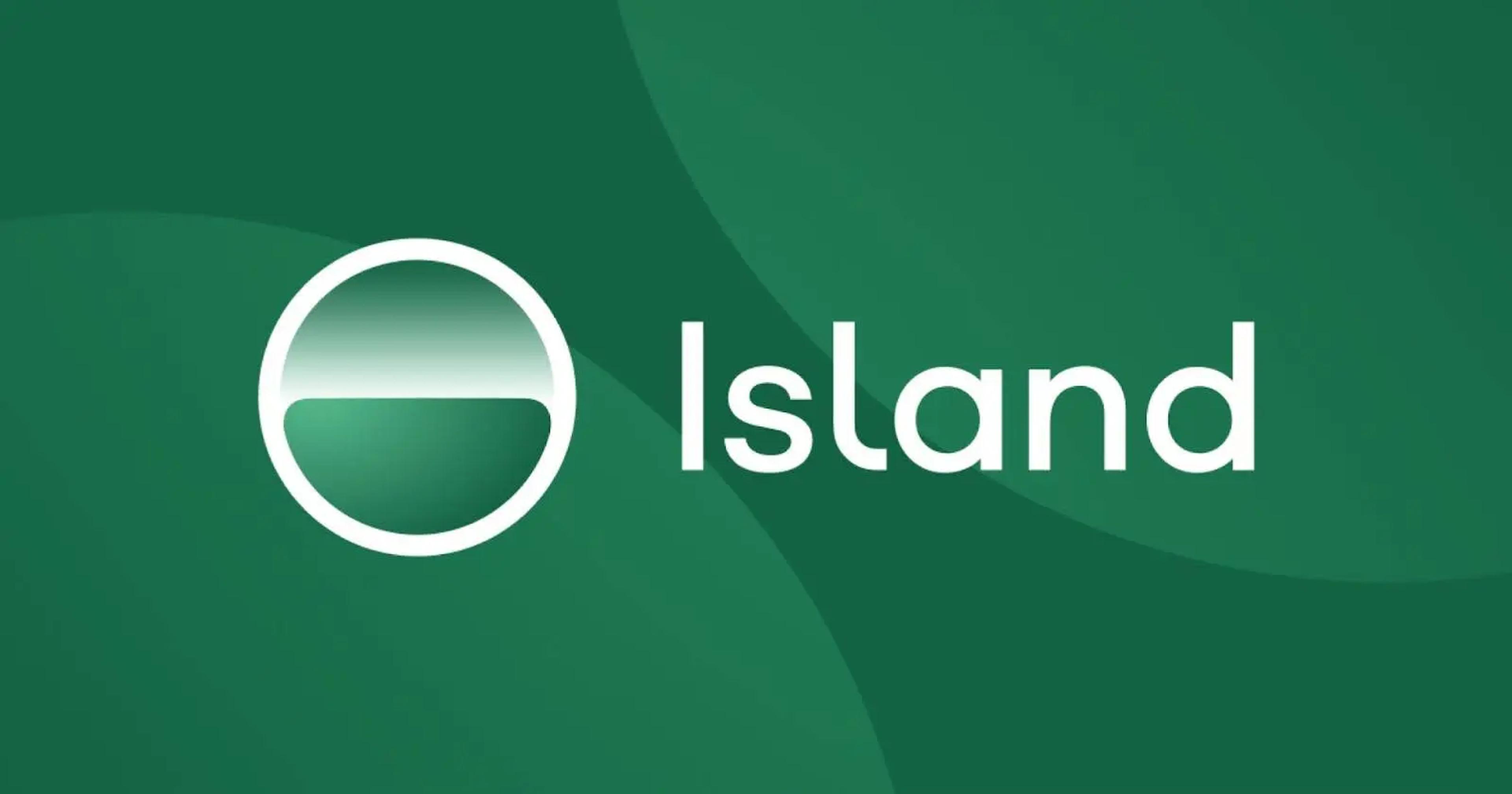 Island logo: white text "Island" next to a white-outlined circle with a horizontal green gradient.