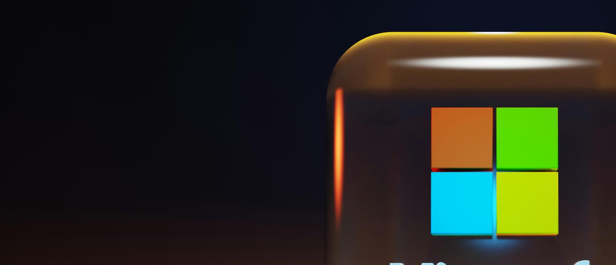a glass icon with the microsoft logo on it .