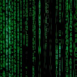 a close up of a green matrix code on a black background .