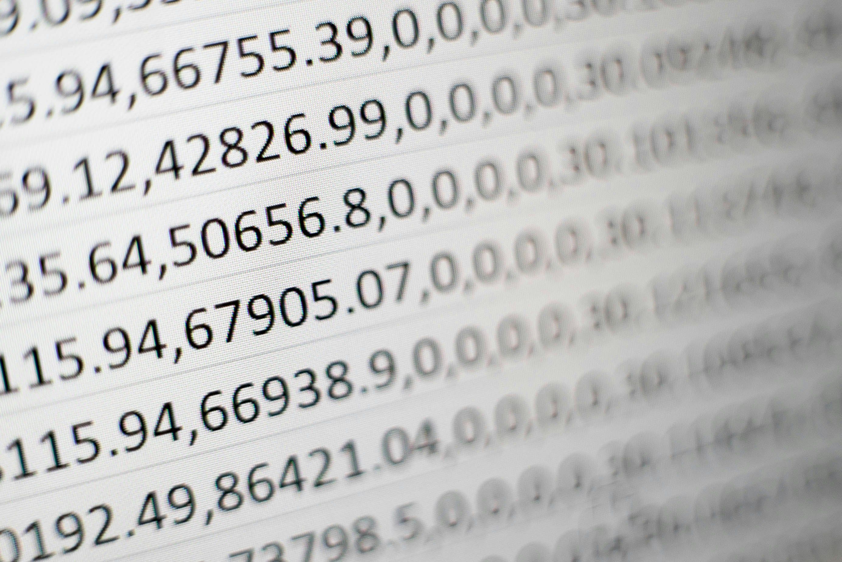 a close up of a computer screen with a lot of numbers on it .