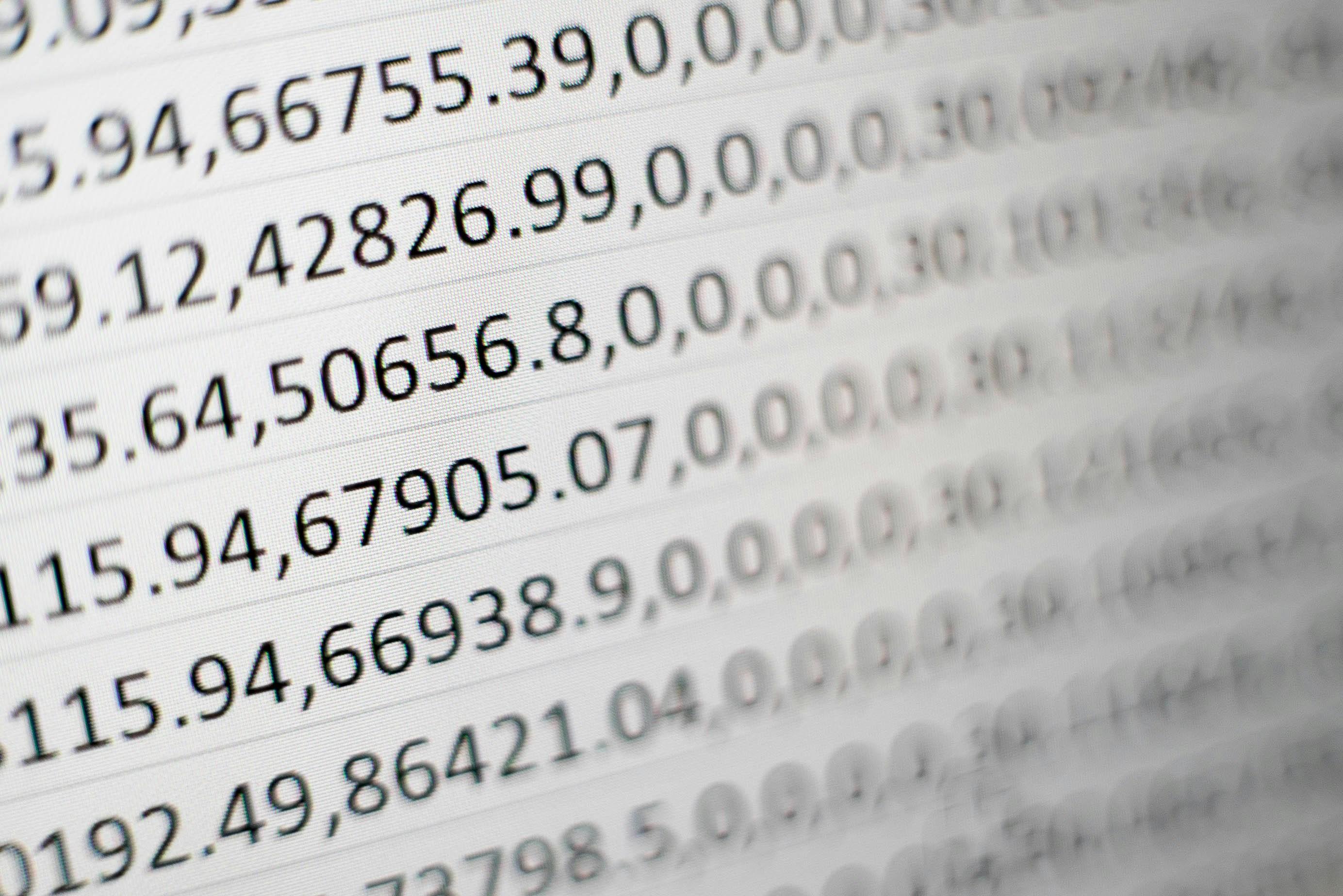 a close up of a computer screen with a lot of numbers on it .