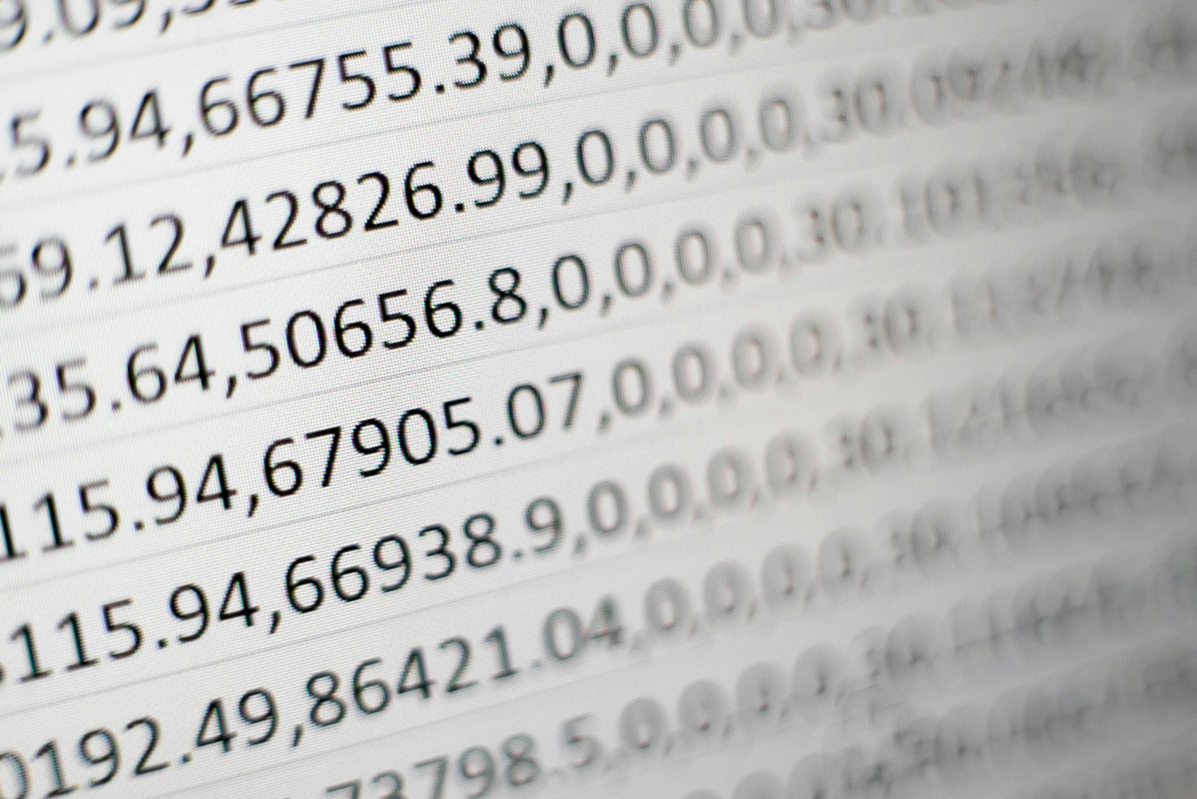 a close up of a computer screen with a lot of numbers on it .
