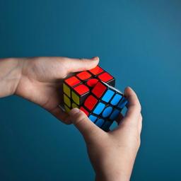 a person is holding a colorful rubik 's cube in their hands .
