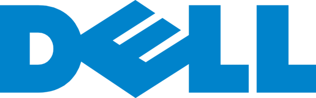 a blue dell logo on a black background