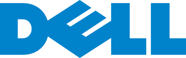 a blue dell logo on a black background