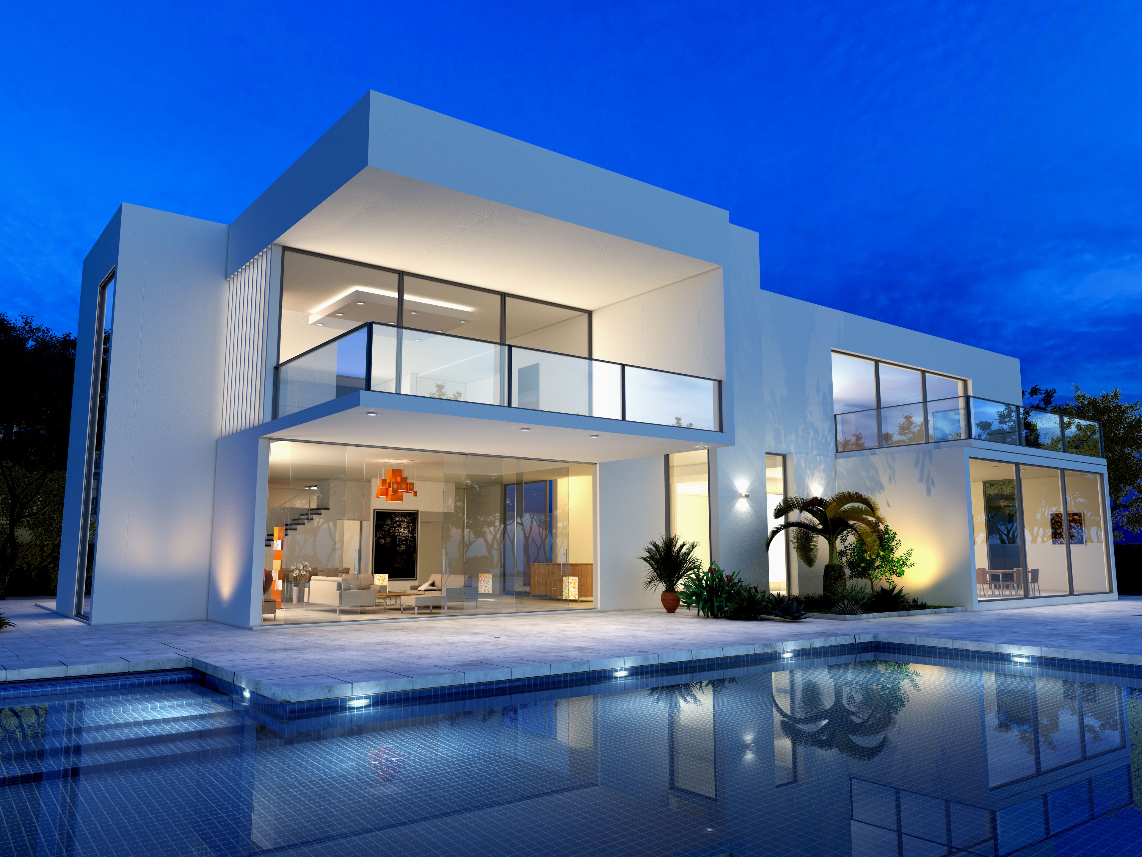 Modern home with swimming pool outside