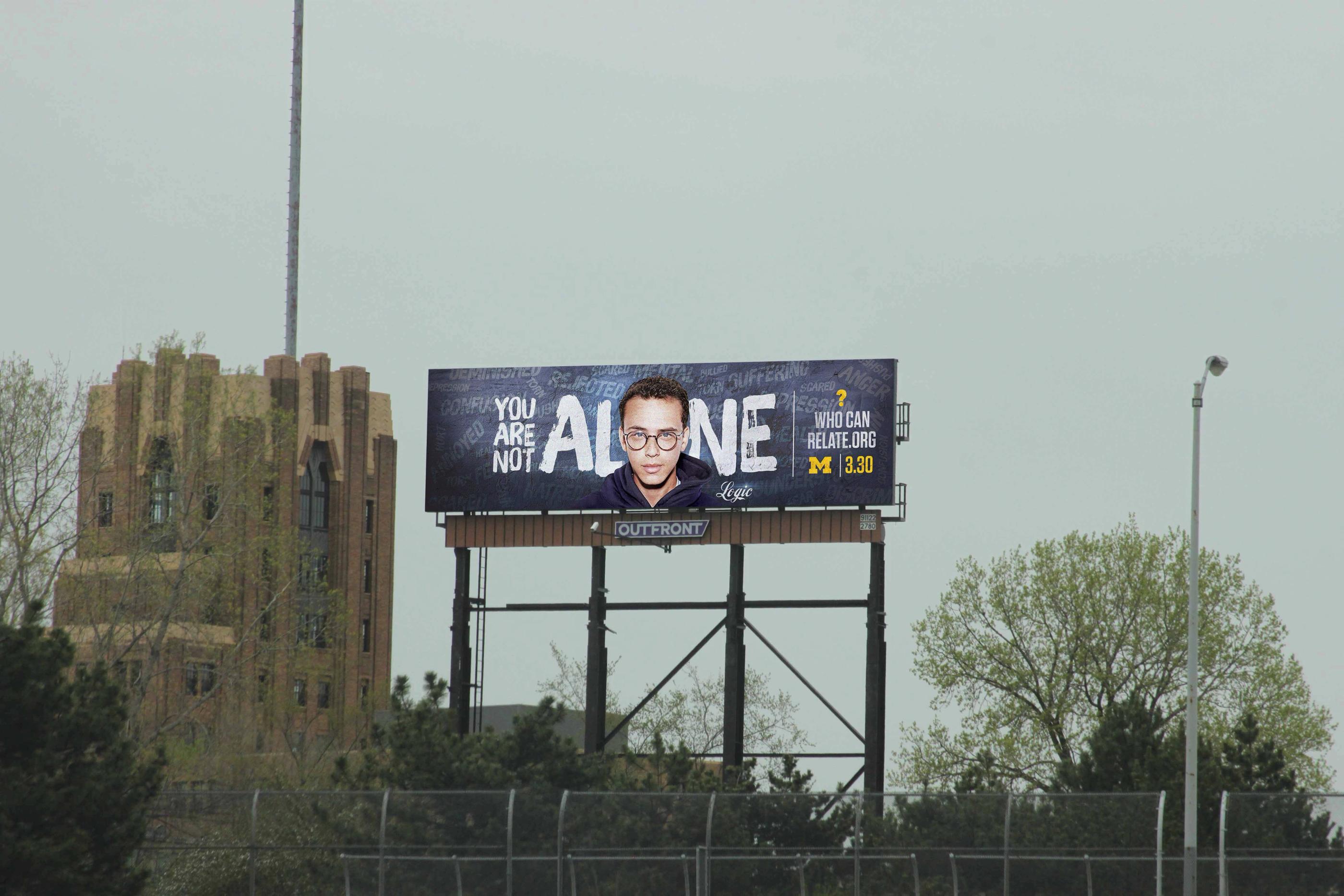 “Who Can Relate,” the largest mental health awareness event ever hosted on a college campus, included Grammy nominee Logic, Tony Award-winner Glenn Close, and NFL All-Star Brandon Marshall. OutFront Media provided the billboards.