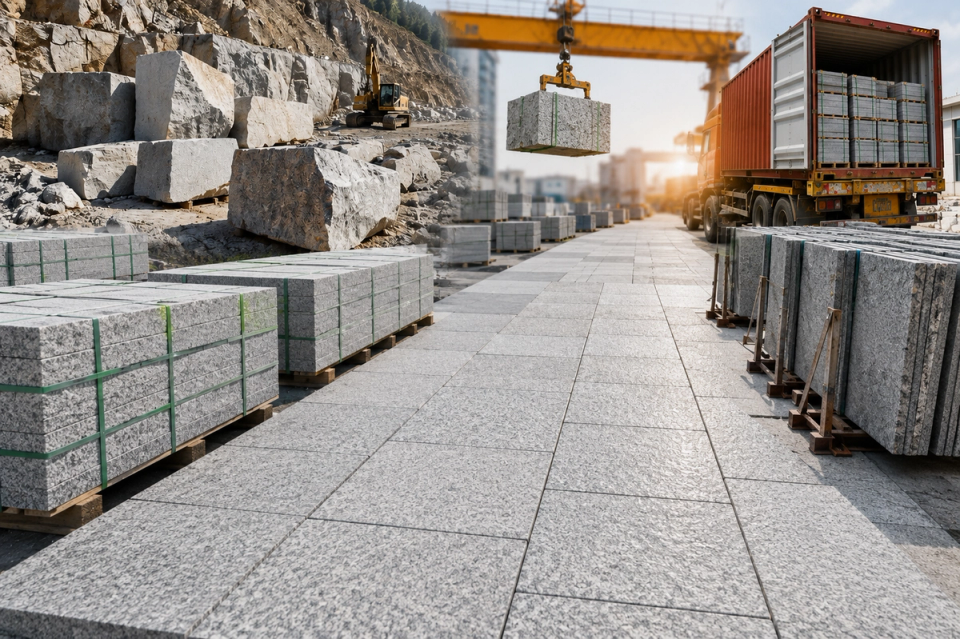 Batch management for a large natural granite project, from raw block planning and stone processing to batch packing, paving installation, and material traceability.