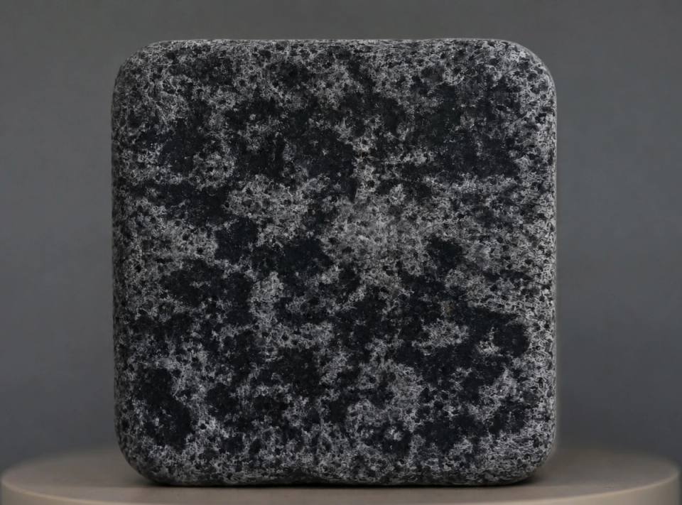 Ink Onyx antik veredelte Granitpflastersteine mit tiefschwarzer Granitbasis und natürlichen schwarz-grauen Kristallstrukturen, mit einzigartiger Alterungsoptik für hochwertige Gärten, Anwesen und exklusive Landschaftsprojekte.