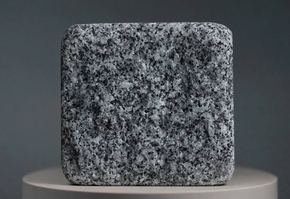 Sesame Black Granitpflasterstein mit Antik-Finish, anthrazit-schwarzer Farbgebung, feiner silbergrauer Mineralkörnung, natürlicher Oberflächenstruktur und weich gerundeten Kanten.
