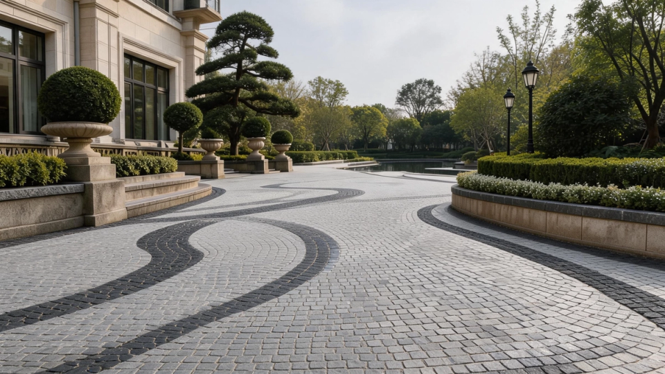 Hochwertige Bordsteine aus Azure Crystal und Deep Sapphire Naturgranit für europäische Landschaftsarchitektur und moderne Außenbereiche