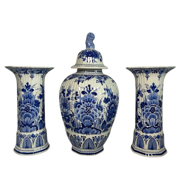 Porceleyne Fles Three-Piece Garniture with Floral Work